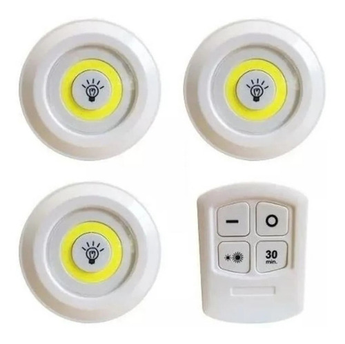 Kit 3 Luminária Lâmpada Led Spot Sem Fio Controle Remoto Cob