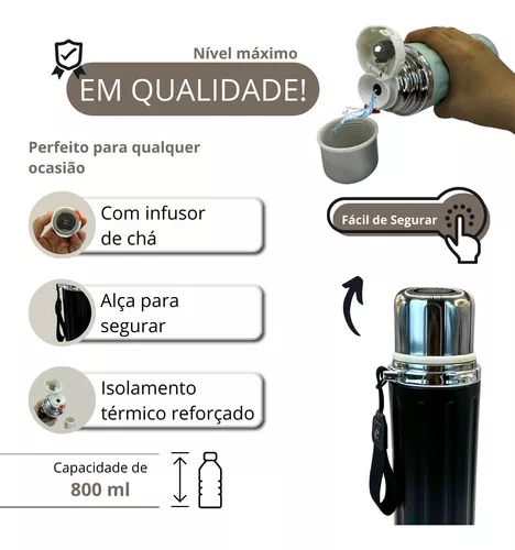 Garrafa Termica Inox 800ml Isolada C/ Infusor Chá Água Café - Imagem 4