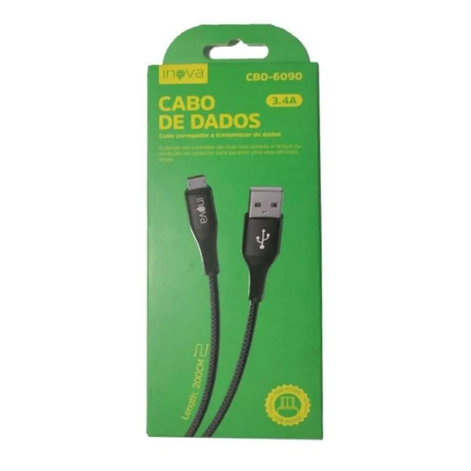Cabo De Dados USB V8 2 Metros 3.4A Inova - Imagem 2