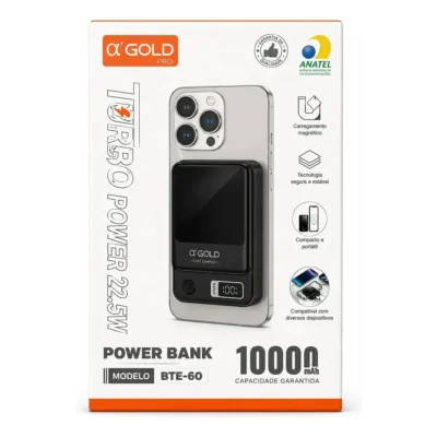 Power Bank Magnético A'gold 10000mah 22.5w Turbo Bte-60 Cor Preto