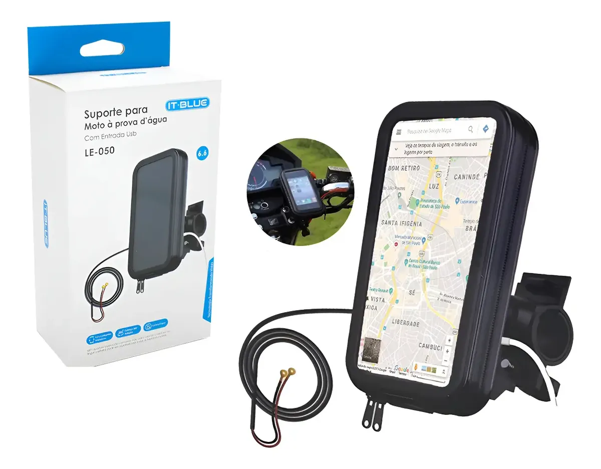 Suporte Celular Moto Carregador Usb Chuva A Prova D Agua - Imagem 3