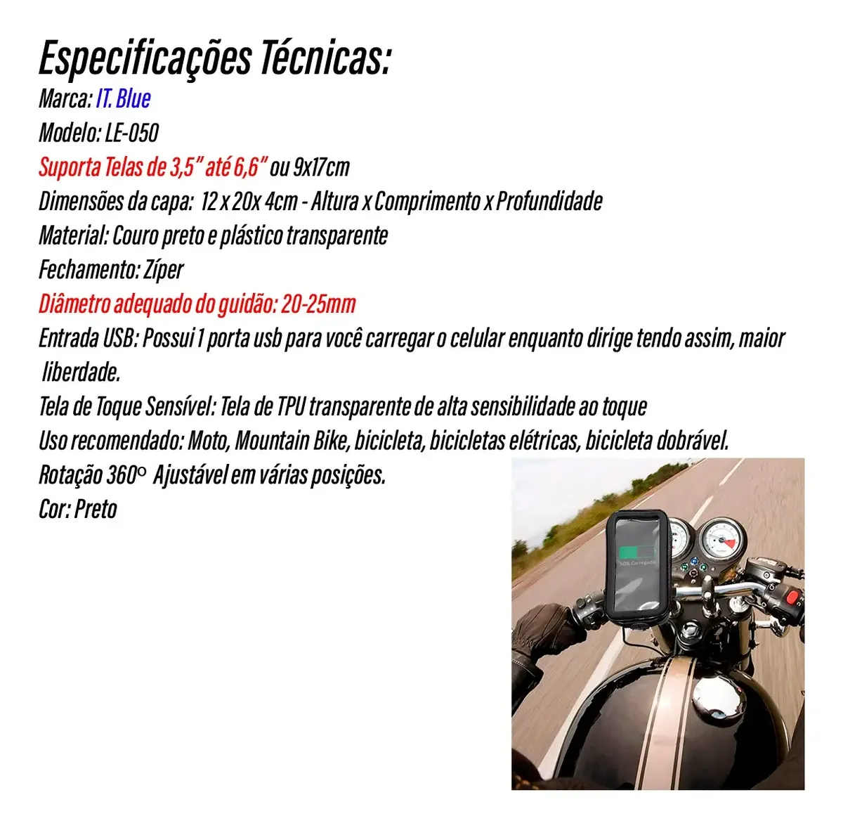 Suporte Celular Moto Carregador Usb Chuva A Prova D Agua - Imagem 5