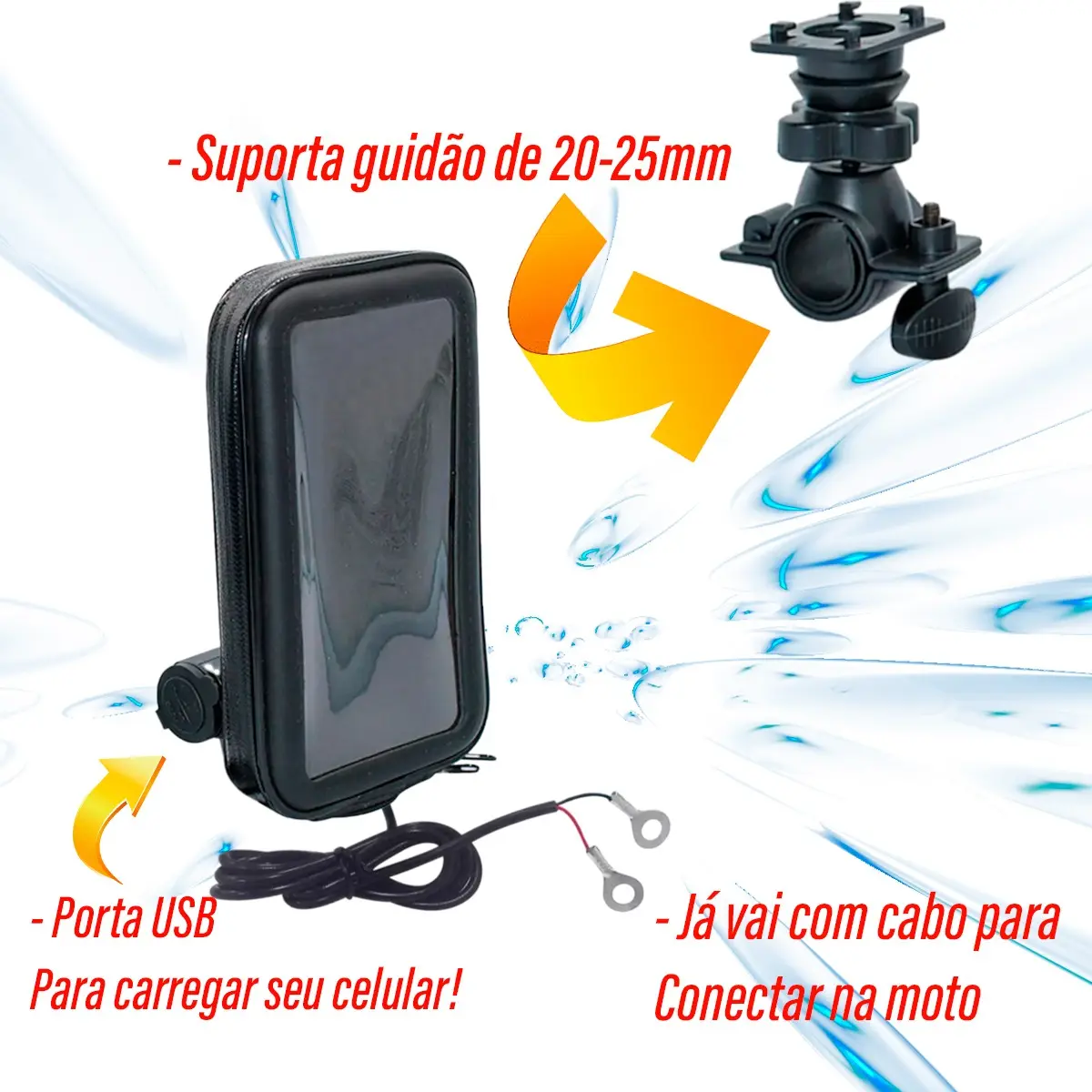 Suporte Celular Moto Carregador Usb Chuva A Prova D Agua - Imagem 4