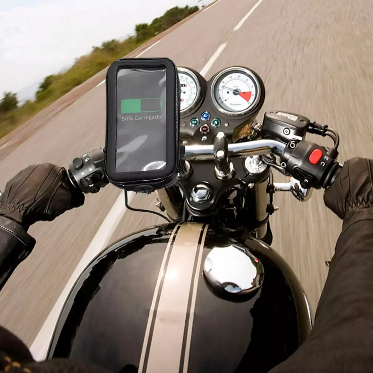 Suporte Celular Moto Carregador Usb Chuva A Prova D Agua - Imagem 2